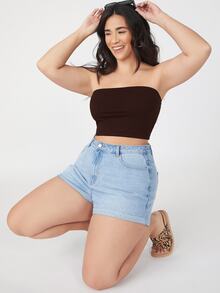 SHEIN BASICS Plus Size 2 Packs Crop Tube Top/Summer/Off-The-Shoulder Top Summer Tops - Multicolor - View 5