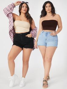 SHEIN BASICS Plus Size 2 Packs Crop Tube Top/Summer/Off-The-Shoulder Top Summer Tops - Multicolor - View 6