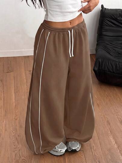 SHEIN Kids Tween Girl Casual Cinched Waist Black Print Loose Sweatpants, Back-To-School Outfit, All-Match, Everyday Versatile