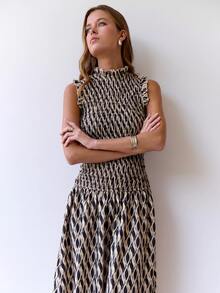 Nöista Women's All-Over Print Pleated Casual Party Dress - Matte Black - View 7