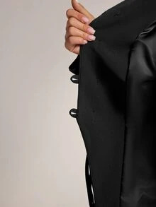SHEIN BAE Women's Solid Color Stand Collar Long Sleeve Single-Breasted Casual Blazer - Black - View 8