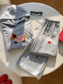 Comfortcana Women's Gray Sweatpants With Dachshund Dog Pattern - Light Grey - View 7