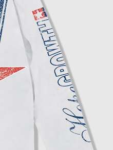 ROMWE MEN Street Life Men's Plus Size Sports Long Sleeve T-Shirt - White - View 5