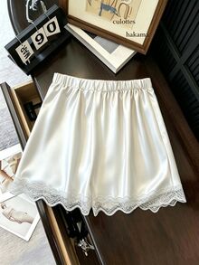 GlowEve CURVE Plus Size Women's Solid Color Contrast Lace Ruffle Split Hem Elegant Skirt Fall - White - View 2