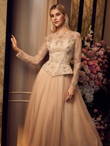 MOTF Soiréza WOMEN'S HIGH-END HEAVY EMBELLISHED RHINESTONE EMBROIDERY LONG EVENING DRESS - Champagne - View 6