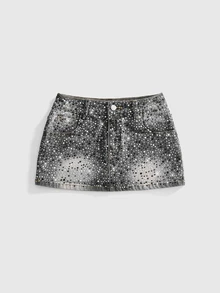 ROMWE Grunge Punk Music Festival Outfit Ultra Low Waist Mini Plus Size Women's Denim Skirt - Multicolor - View 1