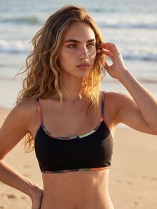 CAJUNI 2-Piece Gym Fitness Set With Toucan Print Detail: Short Top And Arm Sleeves. - Black - View 7