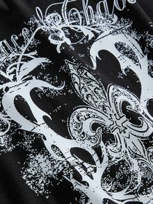 SHEIN Teen Girls Street Style Gothic Cotton Printed Loose Long Sleeve Fall Tops, Halloween Outfit - Black - View 4