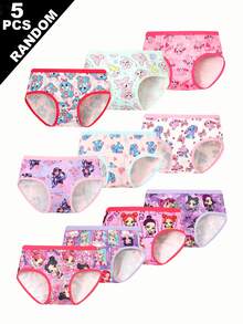 SHEIN (Random 5pcs) Girls' Simple Fashion All-Over Print Cartoon Heart Rabbit Pattern Triangle Panties, Girls' Underwear - Multicolor - View 4
