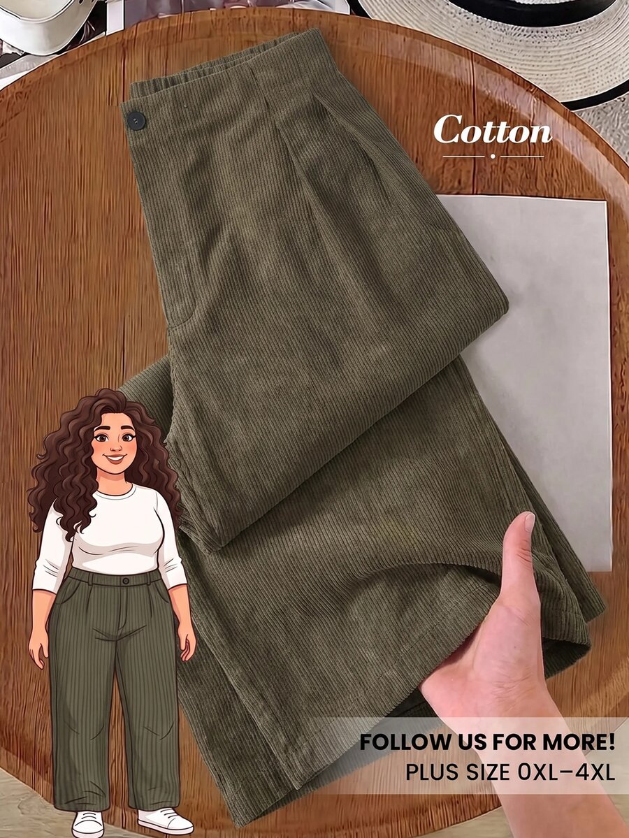 Rusticease Celana Panjang Wanita Ukuran Besar Warna Polos Desain Lipit Longgar Kasual dengan Potongan Kaki Melengkung untuk Musim Gugur - Coklat - View 1