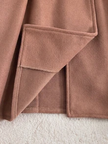 Elladie kids Mantel Panjang Anak Perempuan Warna Cokelat dengan Kerah Bulu, Saku, dan Hiasan Bulu, Jaket Wol Musim Gugur/Dingin Panjang Sedang - Mocha Brown - View 7