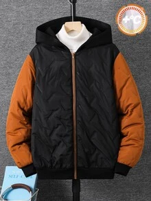 SHEIN 青少年男孩休閒學院風基本色塊連帽開襟厚實編織棉秋冬夾克 - 彩色 - 查看 6
