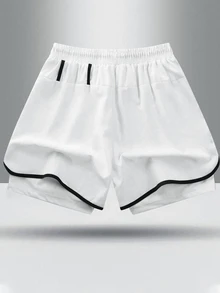 Gym Rark Men's Letter Print Drawstring Waist Double Layer Sports Shorts - White - View 2