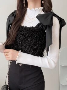 FRIFUL Women's Fashionable Versatile Shoulder Knot Top - Black - View 5
