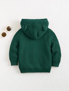 Cozy Pixies 新生兒男嬰休閒百搭3D耳朵長袖連帽開襟針織衫 - 墨綠色 - 查看 2