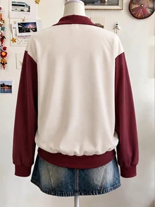 SHEIN 女款純色撞色半拉鍊極簡時尚校園運動衫，適合外出、上學、通勤、購物及其他休閒場合 - 彩色 - 查看 2