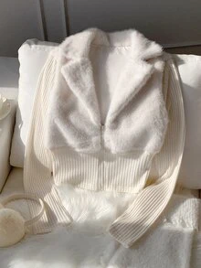 Comfortcana Women's Autumn/Winter Casual Patchwork Faux Fur Jacket - White - View 1