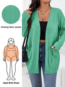 SHEIN Essnce 大尺碼女款素色長袖開襟休閒口袋夾克 - 薄荷綠 - 查看 1