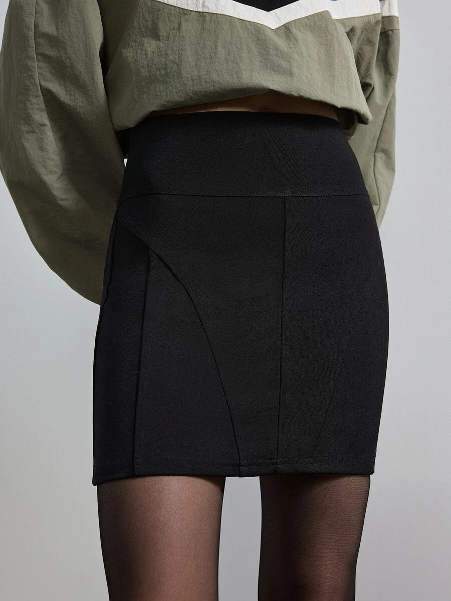 MERLEAU-F Women's Plain Black Ultra High Waist Skirt Business Basic ...