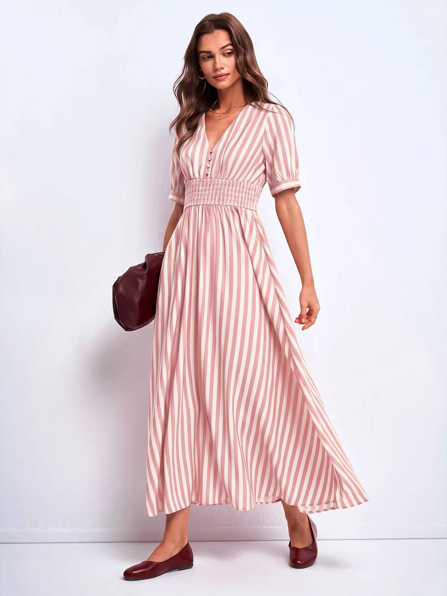Dayvera Women's Summer Casual Striped Dress - Baby Pink - View 1