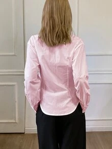 DAZY 女款純色收腰長袖領口優雅正式春夏襯衫 - 粉色 - 查看 2