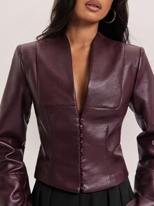 SHEIN BAE Fashionable Commuter Waist-Cinching Blazer - Purple - View 6