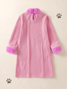 SHEIN | PAW Patrol Young Girl Cute Pattern Pink Long Sleeve Dress - Pink - View 3