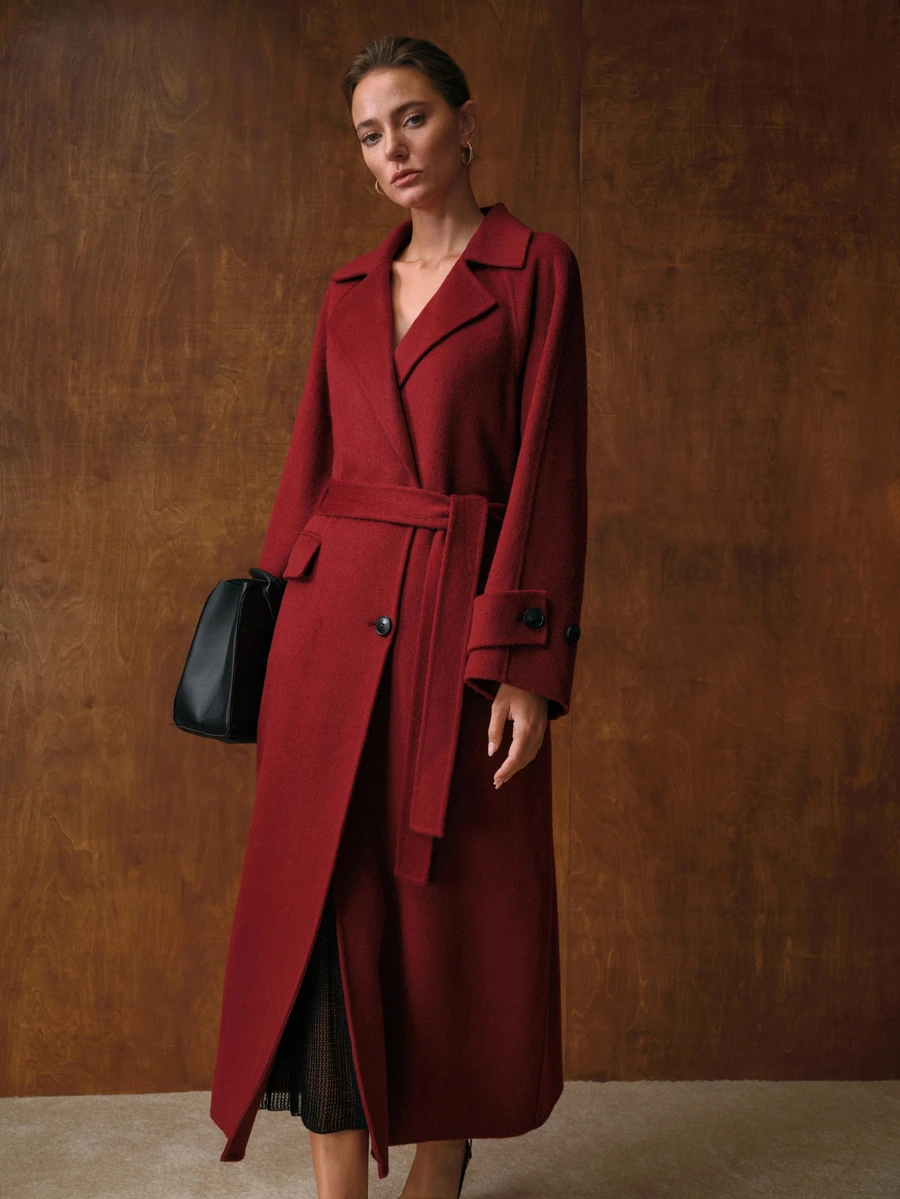 MOTF PREMIUM WOMEN'S WOOL LAPEL ELEGANT BACK SLIT LONG DOUBLE-FACED COAT, AUTUMN/WINTER