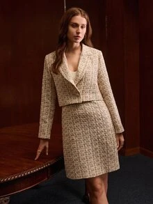 MOTF PREMIUM WOMEN'S TWEED LAPEL COLLAR CROPPED JACKET - Apricot - View 7