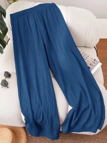 CosyJoli Plus Size Casual Versatile Solid Color Pants - Blue - View 2