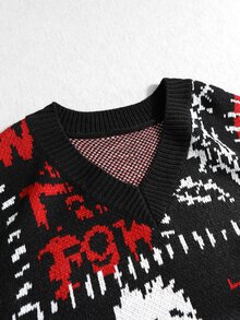 ROMWE MEN Men's V-Neck Dark Cool Skull Personalized Knit Vest - Multicolor - View 3