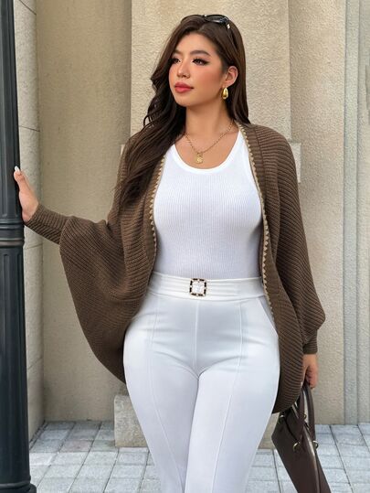 Easura Cardigan de manga murciélago holgado y casual para ir al trabajo, talla grande