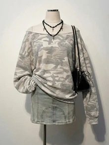 Attitoon Plus Size Women's Off-Shoulder Camouflage Casual Versatile Sweatshirt - Multicolor - View 7