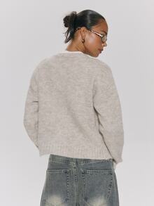 MUSERA كارديجان صوف محبوك بياقة دائرية وأزرار أمامية وقصة فضفاضة، ناعم وموبر وملمس فروي، سويتر أساسي يومي للخريف والشتاء - بيج - مشاهدة 5