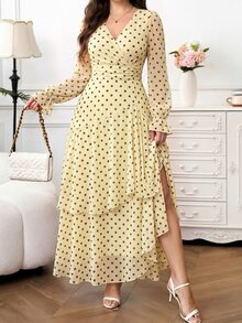 Amorya 2026新款女裝印花荷葉波浪下擺高彈力收腰顯瘦長洋裝 度假洋裝 百褶洋裝 花卉洋裝 - 黃色 - 查看 7