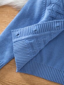 SHEIN Vintaside Kids 小男孩秋冬休閒素色紋理開襟毛衣 - 藍色 - 查看 8