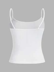SHEIN EZwear 3件組休閒極簡白色細肩帶修身背心上衣，適合夏季與秋季疊穿 - 白色 - 查看 9