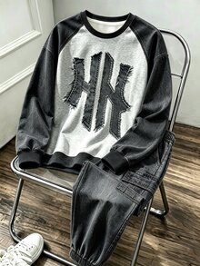 2件組小男孩時尚簡約舒適圓領衛衣與工裝褲套裝，簡約酷感英文字母滿版印花設計，適合假期聚會、派對，休閒舒適，小男孩春夏秋冬首選，時尚休閒穿搭，街頭風，外出休閒套裝，返校派對 - 彩色 - 查看 6