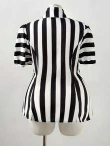 Sunspun Plus Size Halloween Striped Lace Patchwork Blouse - Multicolor - View 7