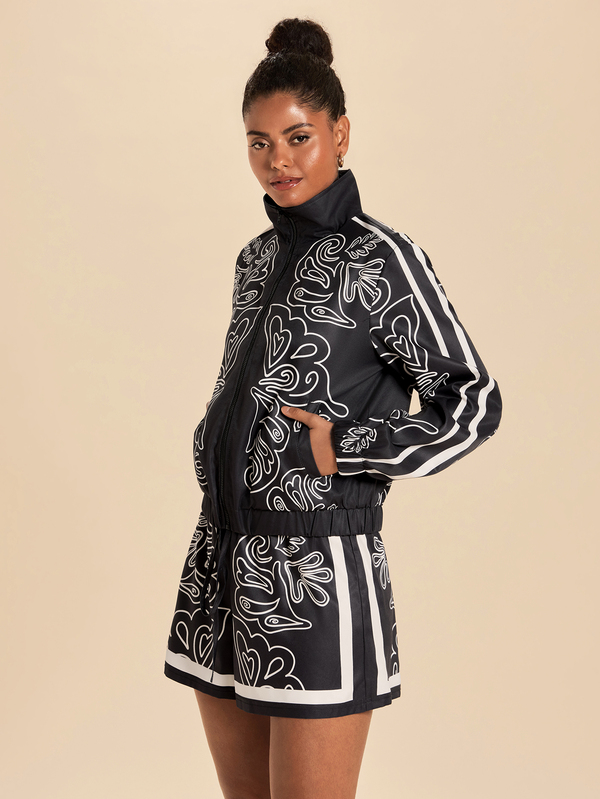 Travachic Women's Heart Pattern Printed Zipper Long Sleeve Jacket