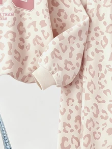 SHEIN 粉色時尚運動風拼色 NYC 字母印花，青少年女孩休閒柔軟舒適寬鬆圓領套頭衛衣與寬腿褲套裝，適合秋冬日常、街頭、新風格、時髦女孩、校園時尚返校 - 白色 - 查看 5