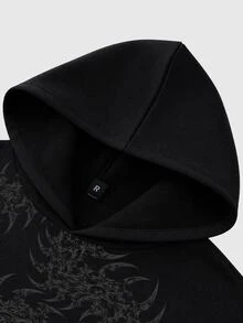 ROMWE MEN Men's Centipede Print Casual Daily Hoodie - Black - View 3
