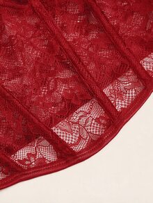 SHEIN ICON 黑色束腰大碼蕾絲細肩帶背心上衣 - 紅色 - 查看 11
