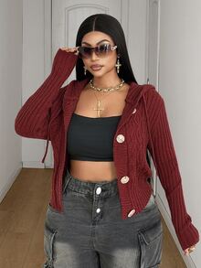 Maweii Plus Size Women's Sexy 2 In 1 Textured Fashion Pullover Sweater - Burgundy - View 4