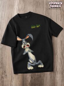 LOONEY TUNES X SHEIN Manfinity Joysei Men's Summer Casual Cartoon Print T-Shirt - Black - View 3