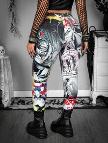 Whyspr Harley Quinn X SHEIN Plus Size Women's All-Over Print Casual Daily Tight Leggings - Multicolor - View 2