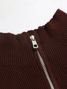 Velvienne Plus Size Women Solid Color Casual Party Knit Dress - Burgundy - View 6