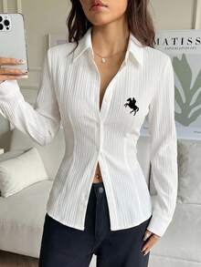 SHEIN EZwear 女款休閒長袖襯衫，秋冬服飾，通勤穿搭 - 白色 - 查看 5