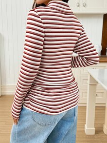SHEIN Maternity Casual Striped Nursing Top For Autumn - Multicolor - View 2