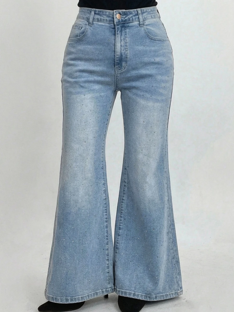 Dazy Plus Plus Size Washed Distressed Stretch Flare Leg Denim Jeans - Light Wash - View 1